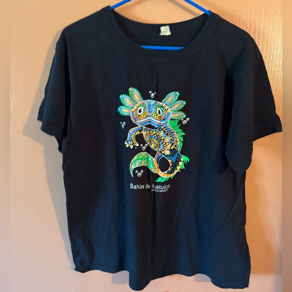 Bahías de Huatulco Mexico Colorful Gecko Graphic Tee Size Large